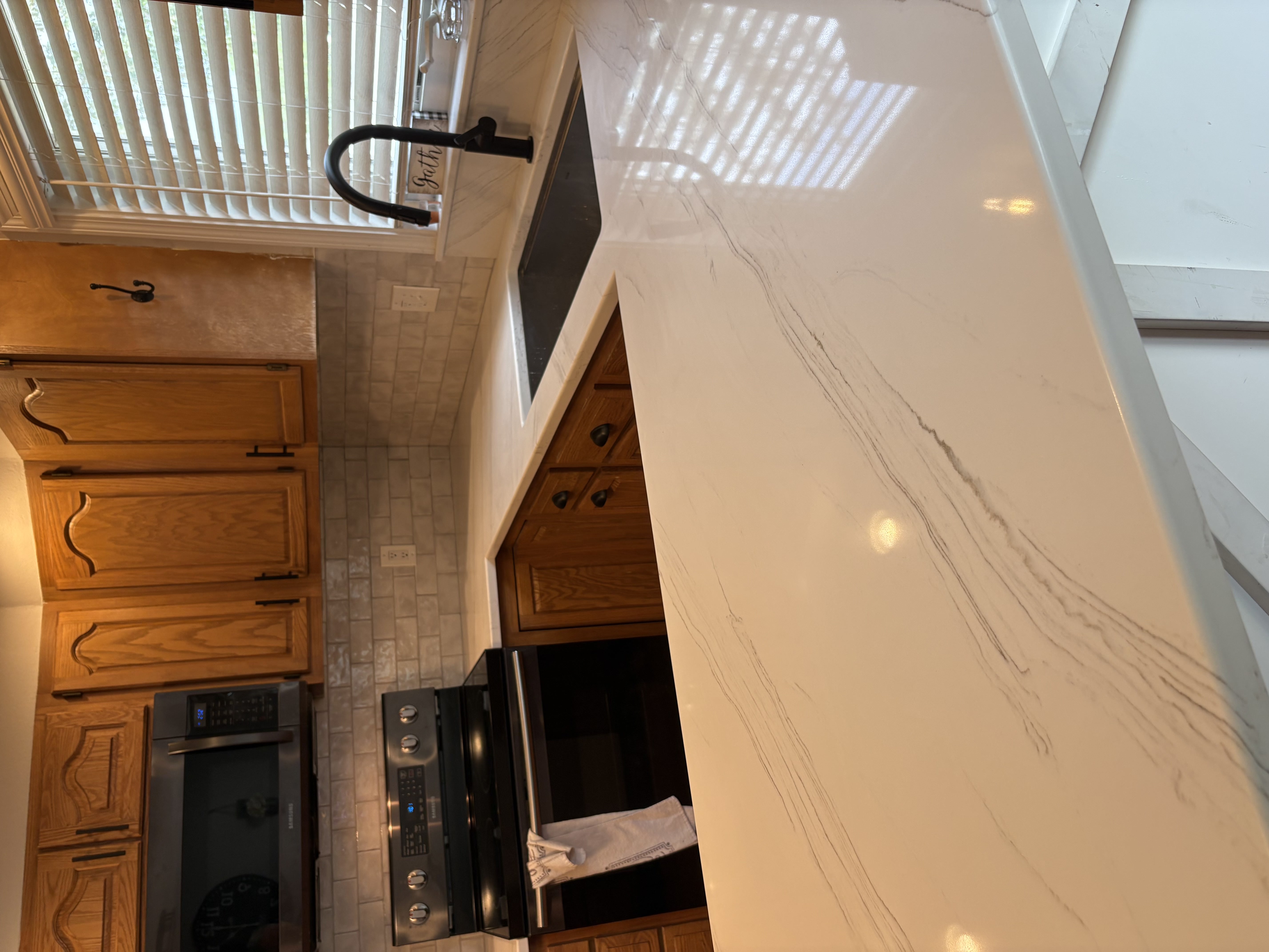 Modern white quartz kitchen remodel — Springfield MA, D&C Granite & Marble