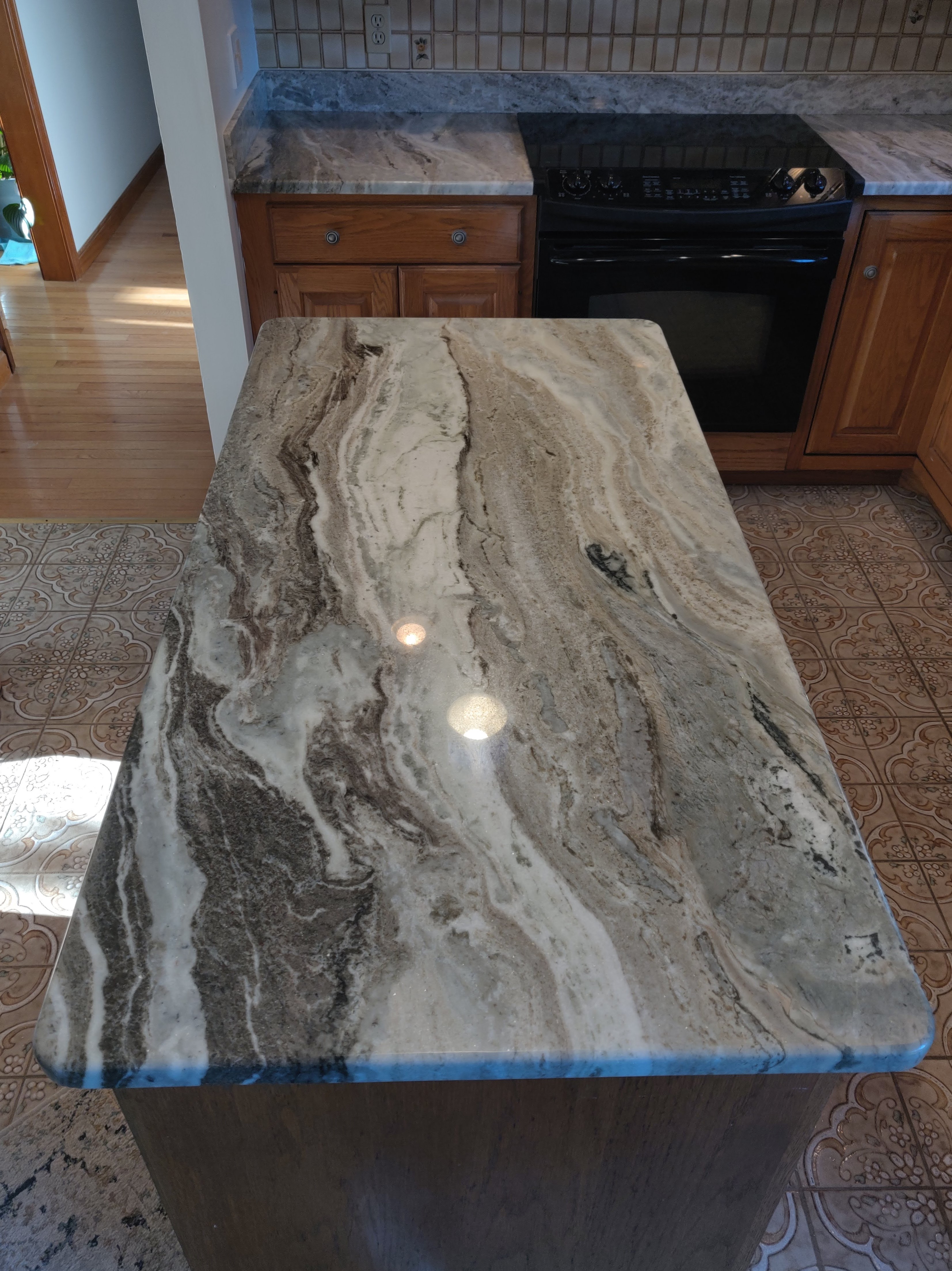 Granite peninsula showing flowing stone pattern